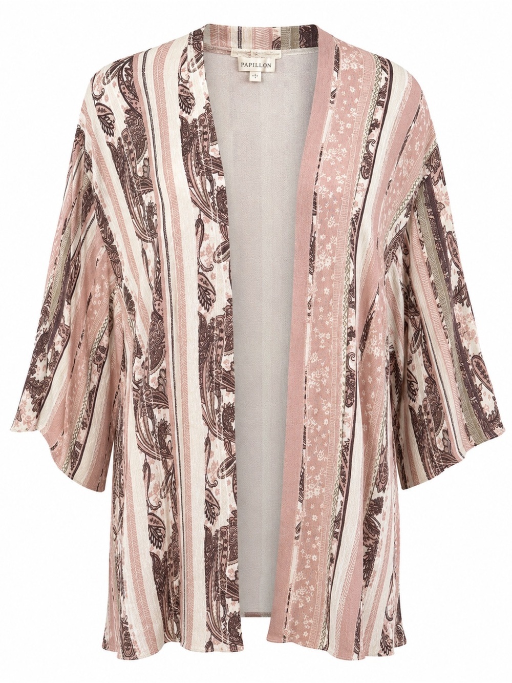 Paisley Stripe Kimono Cardigan Boho Blush Pink Made USA Small